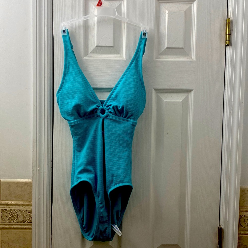 Blue one piece bathing suit swim wear